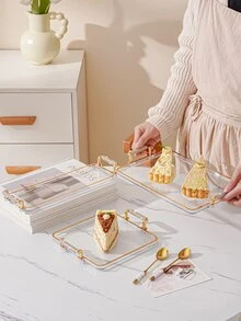 1件裝水鑽裝飾托盤，適用於水瓶、杯子、茶具、蛋糕與零食收納 - 無色 - 查看 7