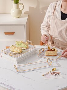 1件裝水鑽裝飾托盤，適用於水瓶、杯子、茶具、蛋糕與零食收納 - 無色 - 查看 8