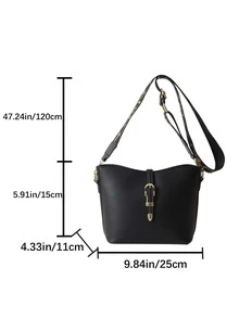 Letter Graphic Buckle Decor Bucket Bag - Black - View 6