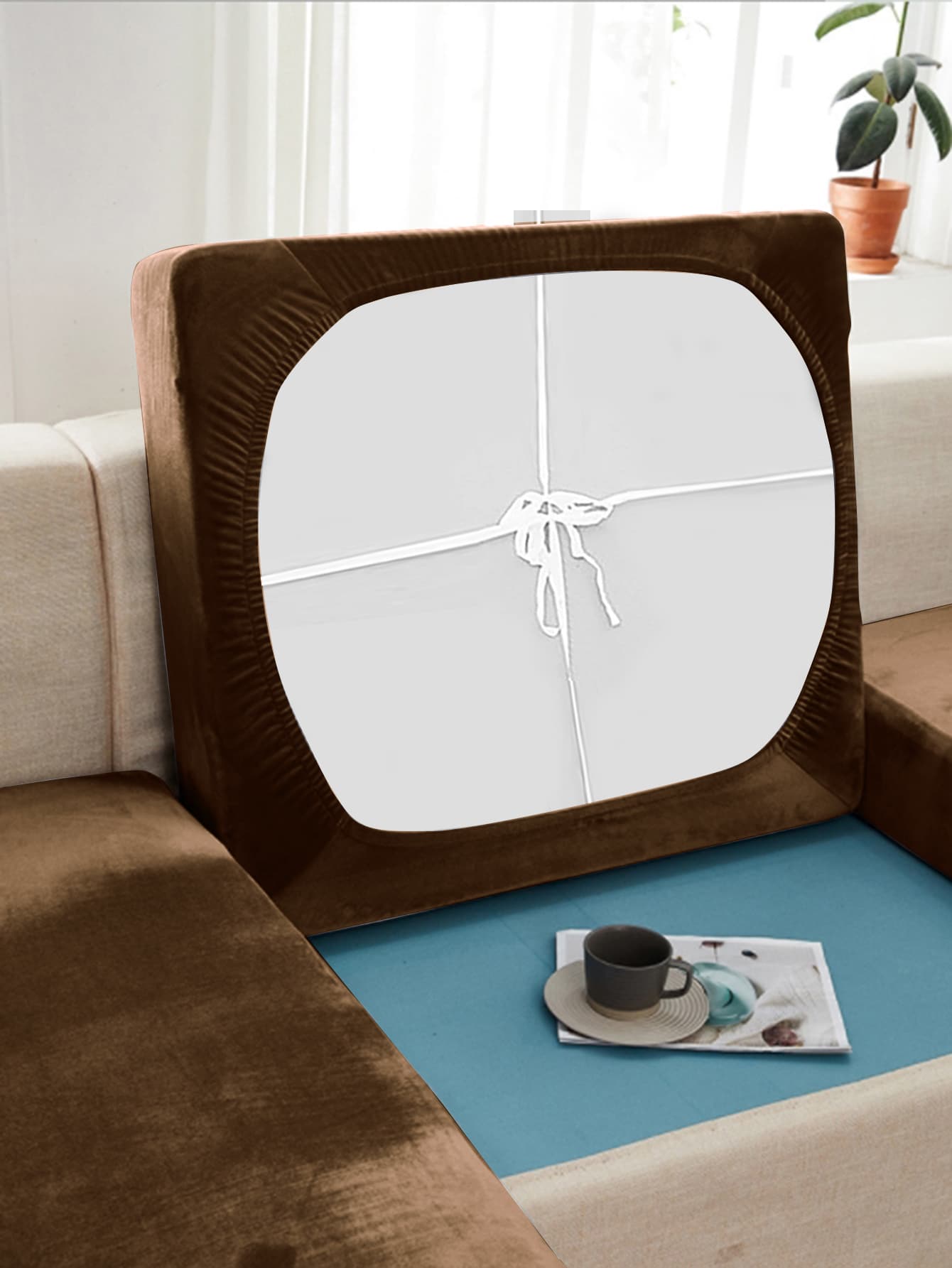 1件装银狐毛绒弹力沙发坐垫套，家具保护套，宠物友好，适用于客厅和卧室，1/2/3人座 - 卡其色 - 查看 1