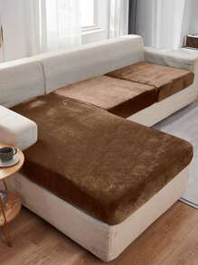 1件装银狐毛绒弹力沙发坐垫套，家具保护套，宠物友好，适用于客厅和卧室，1/2/3人座 - 卡其色 - 查看 3
