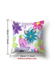 1pc Floral Pattern Cushion Cover, Fabric Decorative Throw Pillow Case For Home - Blue - View 3