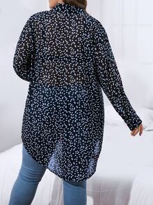 SHEIN LUNE Plus Allover Heart Print High Low Hem Shirt - Black - View 2