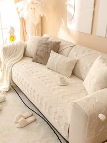 1 件通用四季絎縫天鵝絨沙發墊和簡約現代防滑沙發巾 - 米色 - 查看 3