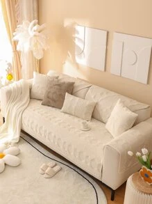 1 件通用四季絎縫天鵝絨沙發墊和簡約現代防滑沙發巾 - 米色 - 查看 4