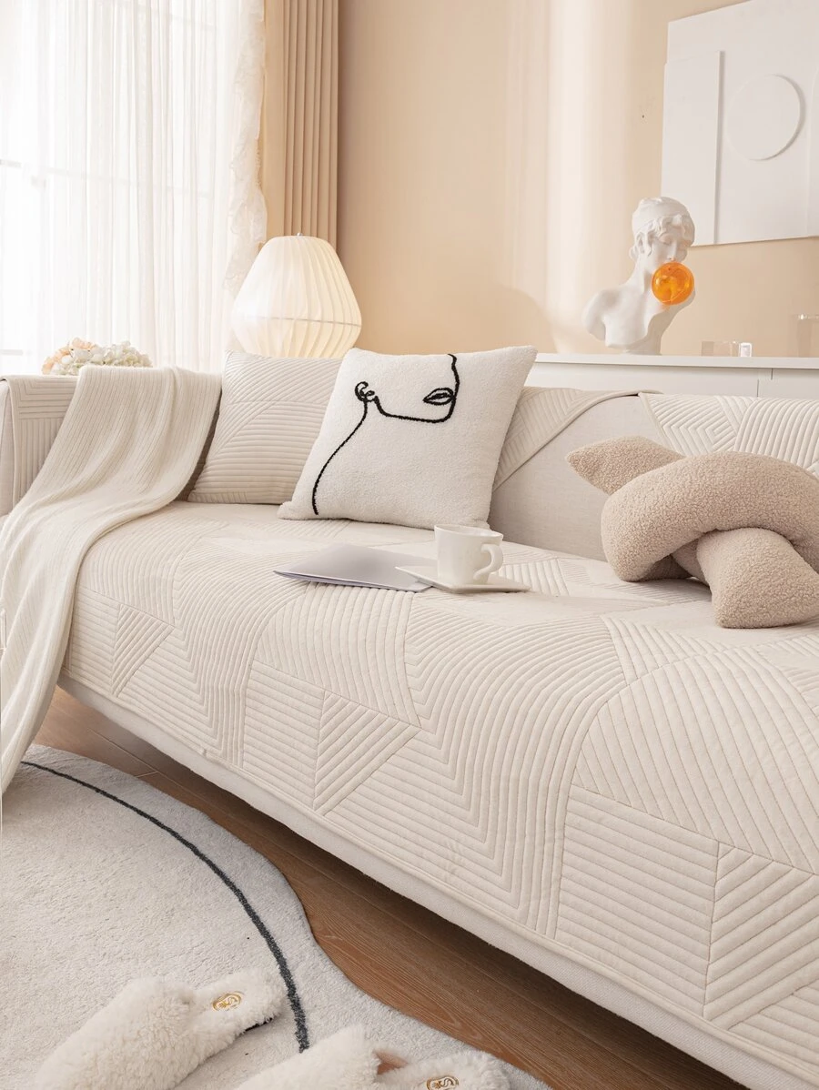 1 Khăn Sofa Màu Be, Polyester Tối Giản Chần Gòn Chi Tiết Chống Trơn Trượt Khăn Cho Tất Cả Các Mùa - Màu be - Xem 1