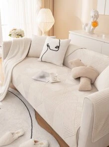 1 Khăn Sofa Màu Be, Polyester Tối Giản Chần Gòn Chi Tiết Chống Trơn Trượt Khăn Cho Tất Cả Các Mùa - Màu be - Xem 3