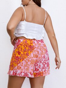 SHEIN Holidaya 大碼印花荷葉邊短褲 - 彩色 - 查看 2