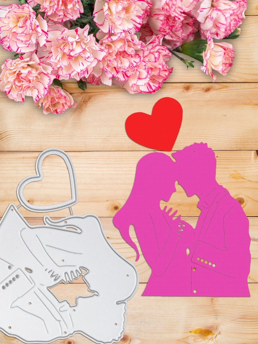 1入組不銹鋼切割模具心形和圖形設計DIY蝕刻模板工藝模具 - 銀色 - 查看 1