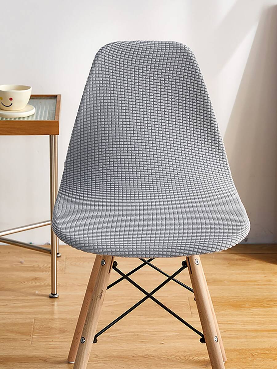 1入組簡約素色可拆卸四季通用彈性玉米條紋貝殼形椅套 - 淺灰色 - 查看 1