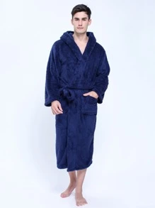 1 Áo choàng tắm bằng vải lông san hô, kiểu dáng dài, đồ ngủ, nhiều kích cỡ, thiết kế unisex, áo choàng cỡ lớn dành cho nữ, thích hợp cho phòng tắm, hồ bơi, bãi biển, du lịch, sử dụng cá nhân, làm quà tặng. - Xanh đậm - Xem 4