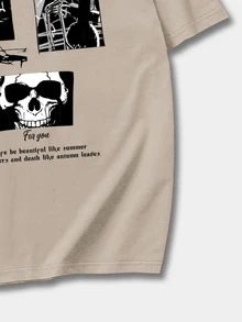 ROMWE MEN Guys Skull & Slogan Graphic Tee - Khaki - View 4
