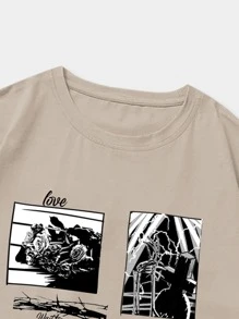 ROMWE MEN Guys Skull & Slogan Graphic Tee - Khaki - View 5