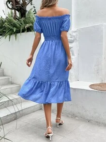 SHEIN VCAY Vestido de hombros descubiertos bajo con fruncido