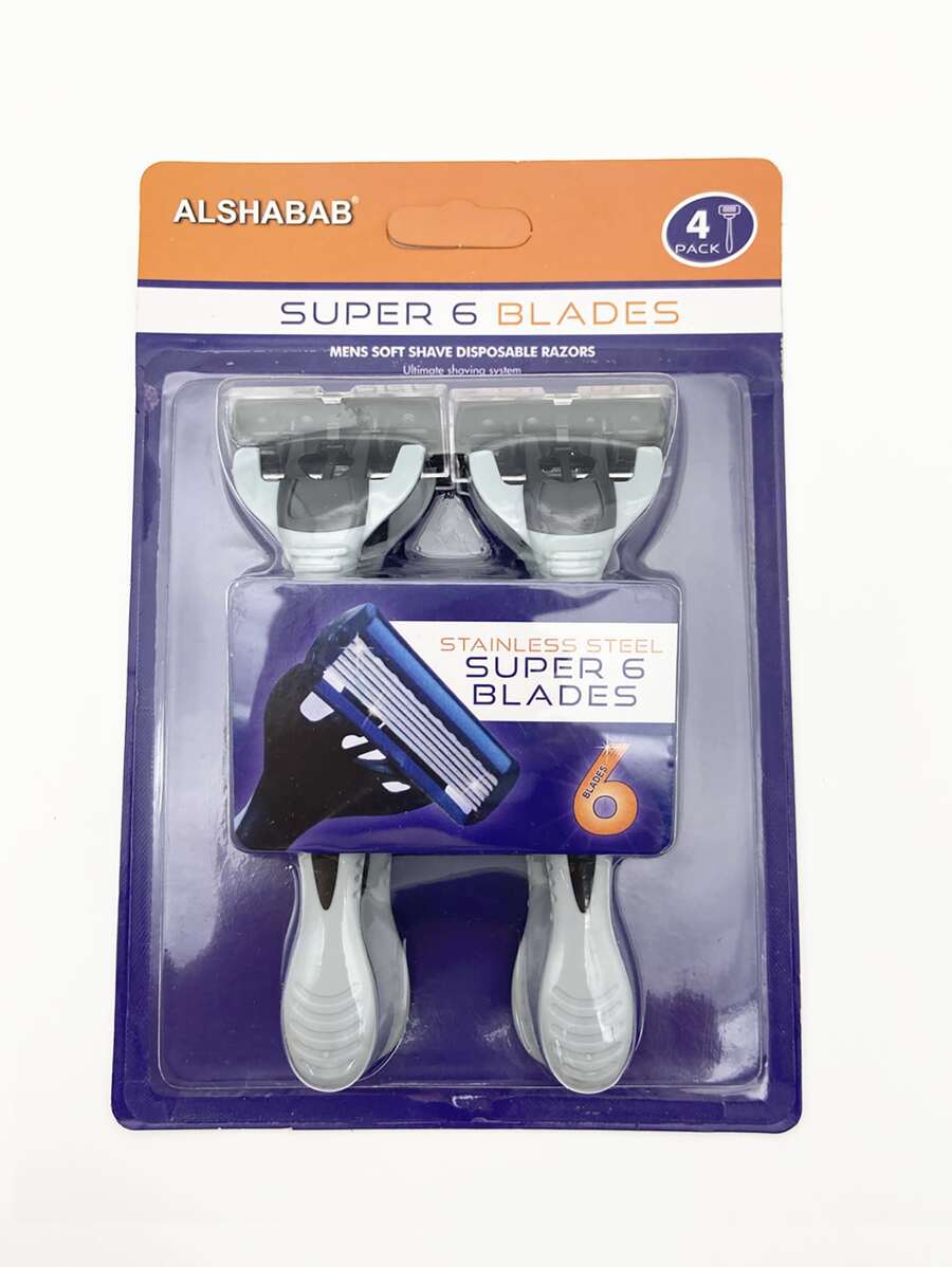 ALSHABAB 4 piezas 6 cuchillas hombres maquinilla de afeitar Color gris afeitadora Manual desechable para hombres eliminación de barba - Gris - Ver 1