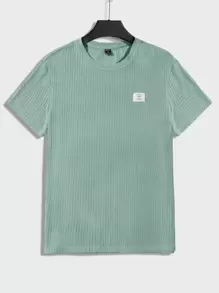 Manfinity Men Letter Patched Detail Waffle Knit Tee - Mint Green - View 1
