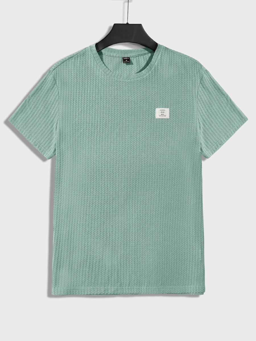 Manfinity Men Letter Patched Detail Waffle Knit Tee - Mint Green - View 1