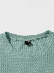 Manfinity Men Letter Patched Detail Waffle Knit Tee - Mint Green - View 4