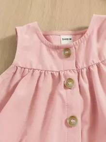 寶寶女孩前鈕式荷葉邊連身裙,舒適可愛,適合夏季