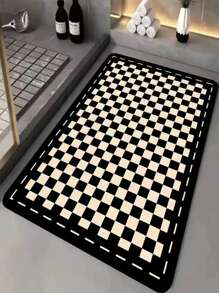 1pc Checkerboard Pattern Bath Rug, Modern Diatomite Non-slip Toilet Mat For Bathroom - Multicolor - View 1