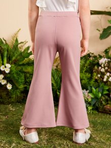 SHEIN Toddler Girls Button Front Flare Leg Trousers - Dusty Pink - View 2