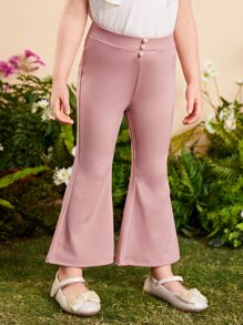 SHEIN Toddler Girls Button Front Flare Leg Trousers - Dusty Pink - View 3