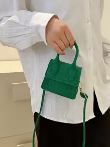 迷你鱷魚壓紋翻蓋方包 - 綠色 - 查看 2