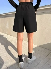 DAZY Letter Patched Detail Slant Pocket Shorts - Black - View 9