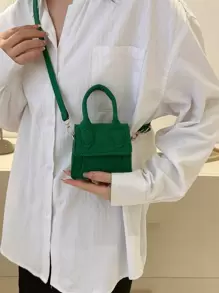 迷你鱷魚壓紋翻蓋方包 - 綠色 - 查看 4