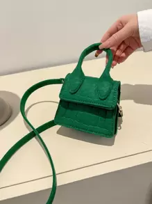 迷你鱷魚壓紋翻蓋方包 - 綠色 - 查看 5