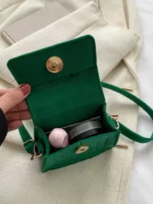 迷你鱷魚壓紋翻蓋方包 - 綠色 - 查看 6