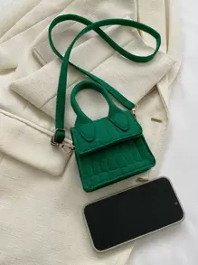 迷你鱷魚壓紋翻蓋方包 - 綠色 - 查看 8