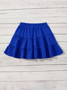 SHEIN Chicas de un hombro ribete con fruncido Top & ribete fruncido Falda - azul real - Ver 4