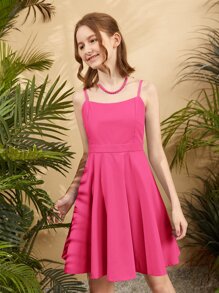 SHEIN Teen Girls Solid Cami Dress - Hot Pink - View 5