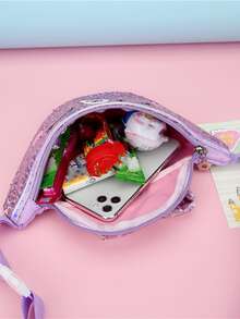 女孩卡通耳朵和亮片裝飾金屬亮絲腰包