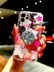 Floral Clear Phone Case With Stand-Out Phone Grip - Multicolor - View 1