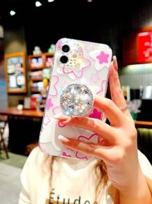 Floral Clear Phone Case With Stand-Out Phone Grip - Multicolor - View 3