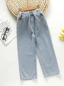 Niñas Jeans de cintura elástica de pierna ancha - Lavado ligero - Ver 1