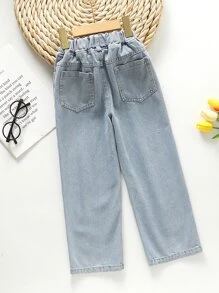 Niñas Jeans de cintura elástica de pierna ancha - Lavado ligero - Ver 2