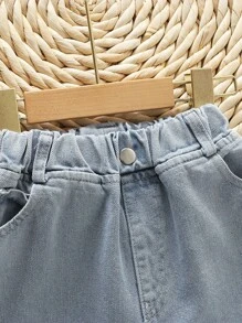 Niñas Jeans de cintura elástica de pierna ancha - Lavado ligero - Ver 3