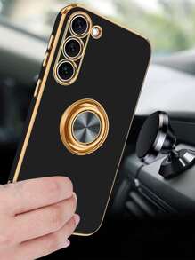 6D Electroplated Ring Holder Phone Case For SAMA15, S24 Ultra/S23 FE, A13, A54, A55, Moto G (2024), G Stylus 5G (2024), G Play (2024), Pixel 8, S24 FE, S25 Series Waterproof Shockproof Anti-Fall Scratch Resistant - Black - View 2