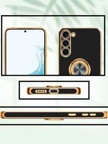 6D Electroplated Ring Holder Phone Case For SAMA15, S24 Ultra/S23 FE, A13, A54, A55, Moto G (2024), G Stylus 5G (2024), G Play (2024), Pixel 8, S24 FE, S25 Series Waterproof Shockproof Anti-Fall Scratch Resistant - Black - View 3