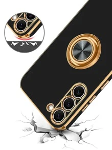 6D Electroplated Ring Holder Phone Case For SAMA15, S24 Ultra/S23 FE, A13, A54, A55, Moto G (2024), G Stylus 5G (2024), G Play (2024), Pixel 8, S24 FE, S25 Series Waterproof Shockproof Anti-Fall Scratch Resistant - Black - View 4