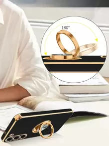 6D Electroplated Ring Holder Phone Case For SAMA15, S24 Ultra/S23 FE, A13, A54, A55, Moto G (2024), G Stylus 5G (2024), G Play (2024), Pixel 8, S24 FE, S25 Series Waterproof Shockproof Anti-Fall Scratch Resistant - Black - View 5