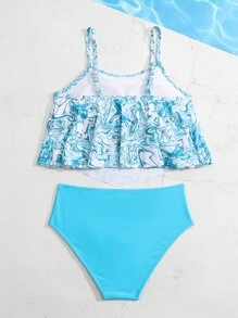 Tween Girl Swirl In Ruffle Bikini Set Đi Biển Mùa Hè - Xanh và trắng - Xem 2
