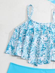 Tween Girl Swirl In Ruffle Bikini Set Đi Biển Mùa Hè - Xanh và trắng - Xem 5