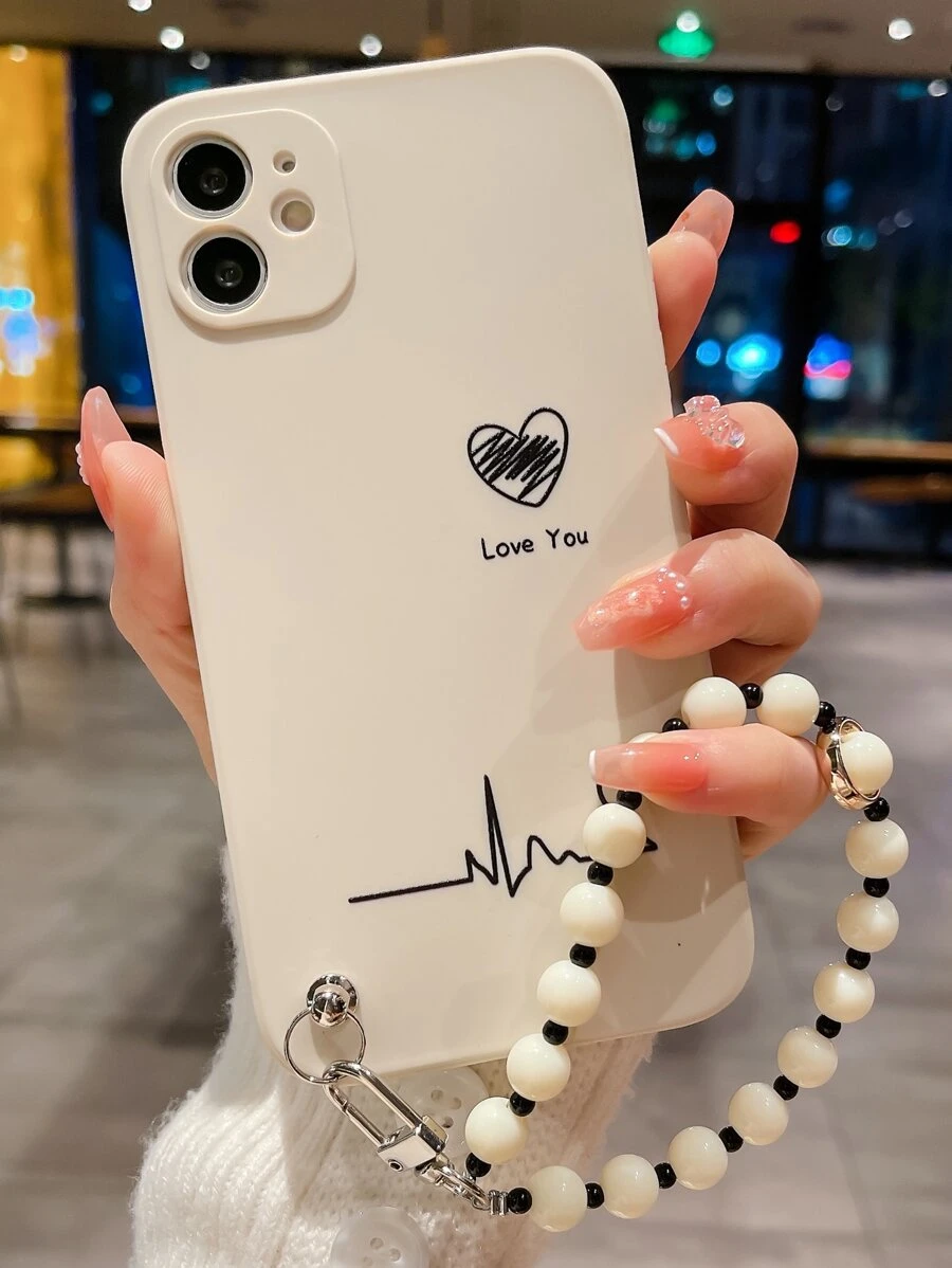 Valentines Phone Charm Heart Pattern Phone Case With Lanyard Compatible With IPhone15/15Plus/15Pro/15Promax Waterproof Shockproof Anti-Fall Scratch Resistant