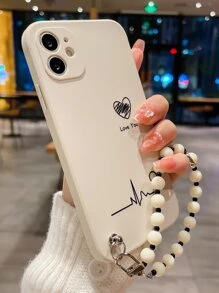 Valentines Phone Charm Heart Pattern Phone Case With Lanyard Compatible With IPhone15/15Plus/15Pro/15Promax Waterproof Shockproof Anti-Fall Scratch Resistant