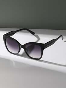 复古超大方形黑色塑料太阳镜，渐变镜片 - 女士经典时尚眼镜，夏季旅行和驾驶防紫外线 - 黑色 - 查看 2