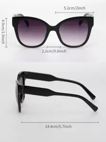 复古超大方形黑色塑料太阳镜，渐变镜片 - 女士经典时尚眼镜，夏季旅行和驾驶防紫外线 - 黑色 - 查看 5